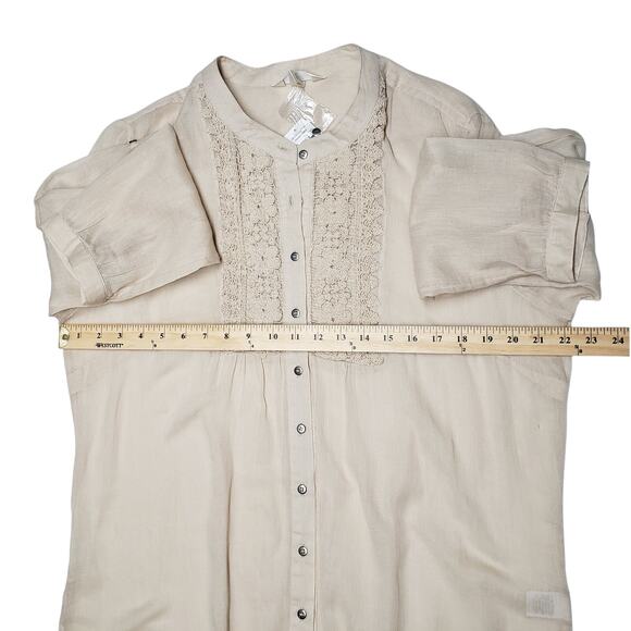 Krazy Kat Womens XL Light Khaki Cotton Tunic Top Crochet Button Front Boho Style - Picture 9 of 12